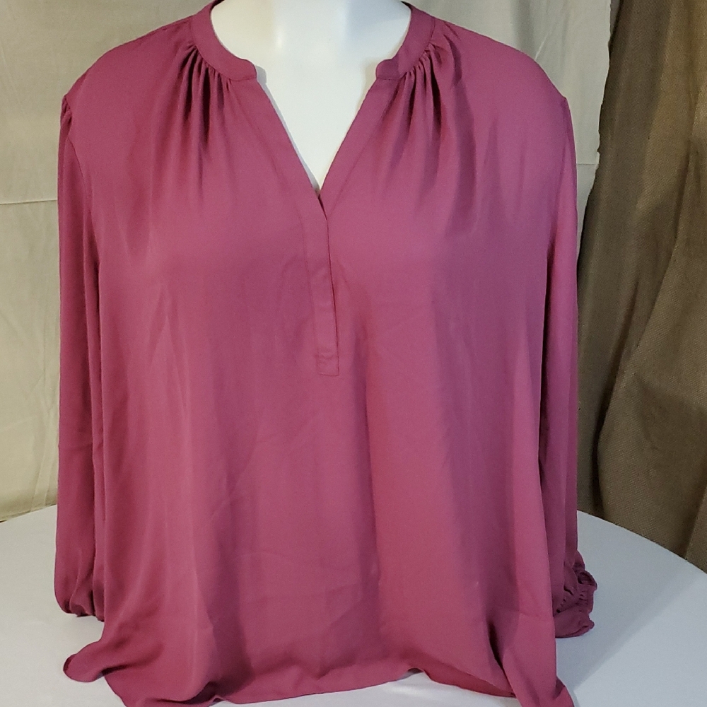 NYDJ Puff Sleeve NWT Mauve/Plum Lightweight Flowy Bohemian V-neck Blouse Sz 5X